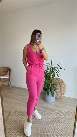 Beli Lastikli Pembe Kolsuz Tulum