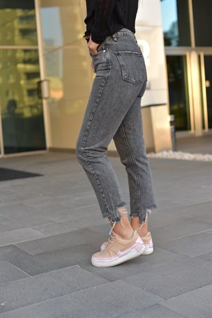 Paça Detaylı Füme Mom Jean