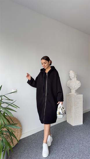 Oversize Şardonlu Kapüşonlu Elbise