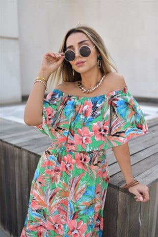 Floral Desen Uzun Elbise