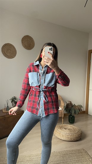 Kot Garnili Kırmızı Ekose Ceket