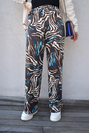 Zebra Desen Saten Pantolon