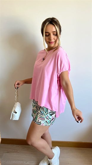 Büzgülü Pembe Tshirt