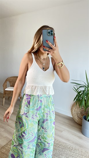 Ekru Güpürlü Triko Atlet