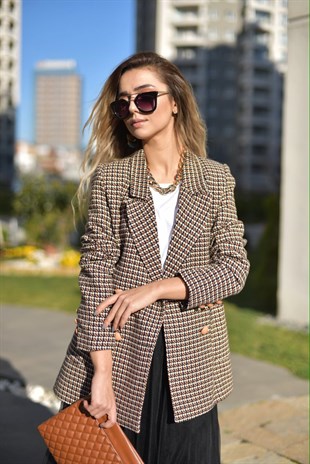 Kazayağı Desenli Blazer Ceket