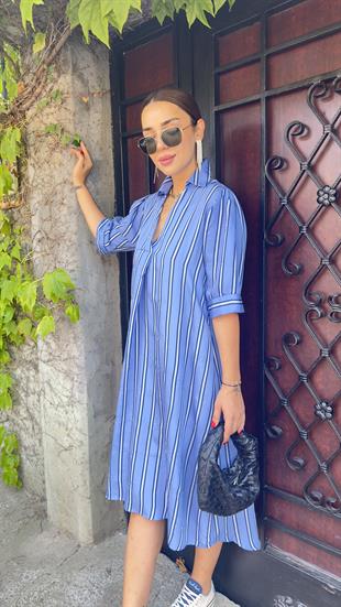 Bess Çizgili Mavi Elbise