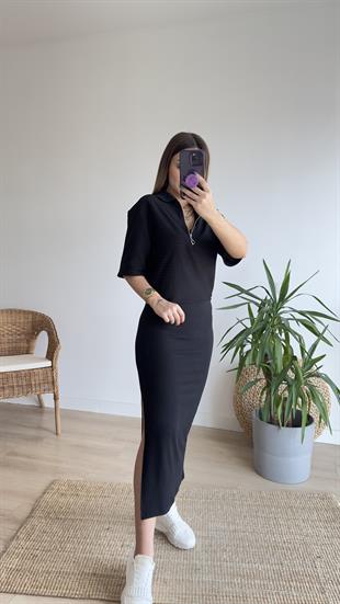 Polo Yaka Siyah Kısa Kol Triko