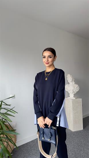 Sırt Poplin Detay Düğmeli Modal Sweat