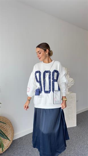 908 Yazılı Beyaz Sweatshirt
