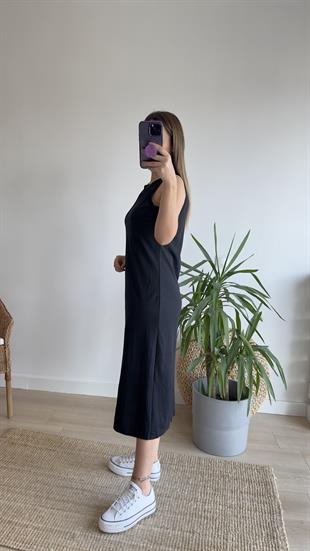 Woven Kolsuz Siyah Basic Elbise 