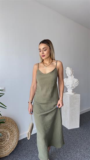 Veno Askılı Haki Massi Elbise 