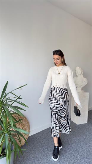 Tok Doku Zebra Desen Saten Etek