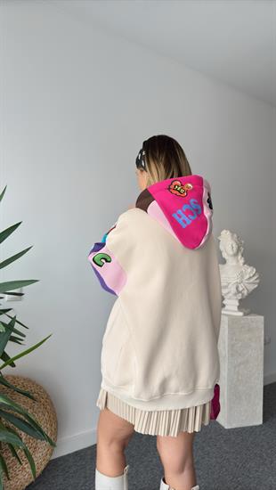 Muril Renkli Baskılı Salaş Bej Sweatshirt 