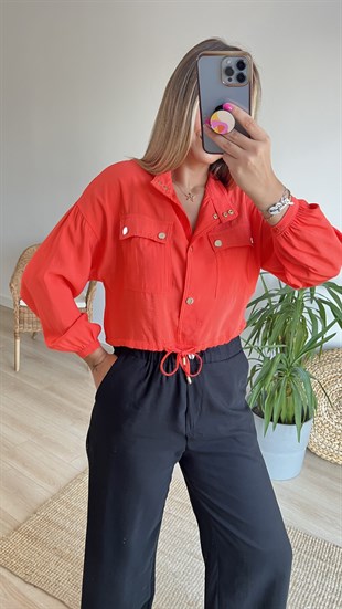 Büzgülü Turuncu Bluz