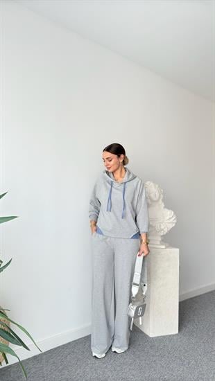 Beli Denim Detaylı Gri Eşofman Altı