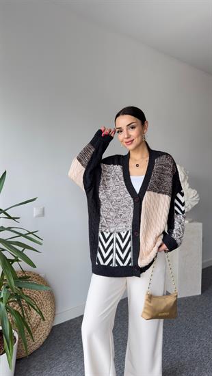 Patchwork Renk Geçişli Triko Hırka