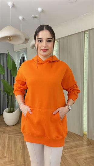 Turuncu Wels Yan Fermuarlı Şardonlu Sweatshirt