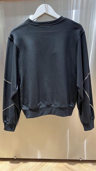 Zımba Baskılı Siyah Sweatshirt