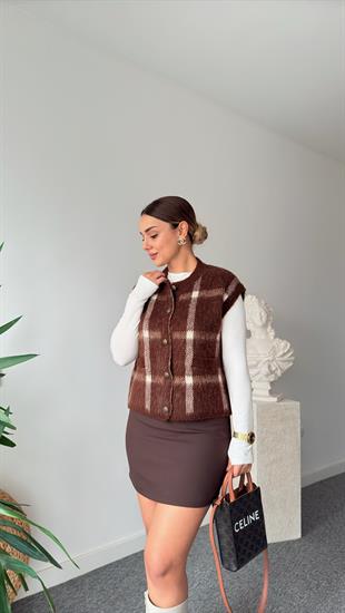 Kahve Orj Marka Yün Karışımlı Yelek