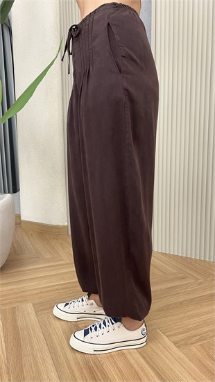 Kahve Tecla Pile Detaylı Şalvar Pantolon(ÖN SİPARİŞ ÜRÜNÜ)