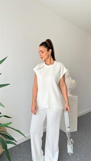 Beyaz Waid Taş Detaylı Modal Takım