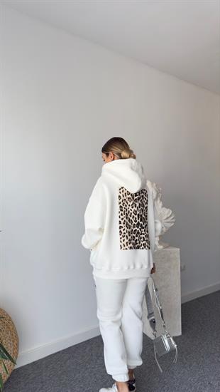 Şardonlu Sırt Leopar Detaylı Ekru Eşofman Takımı