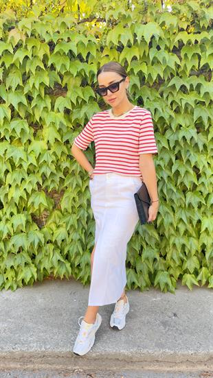 Orj Marka Kırmızı Çizgili Örme Bluz