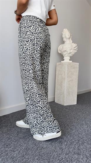 Bel Lastikli Keten Leopar Desen Pantolon