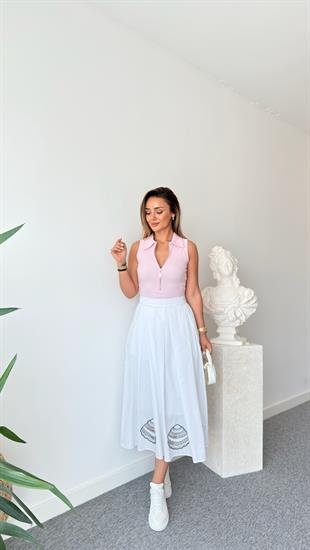 Pembe Fermuarlı Kolsuz Atlet