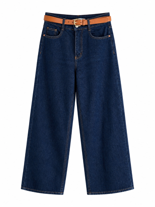 Lacivert Gina Kemer Detaylı Wide Leg Jean