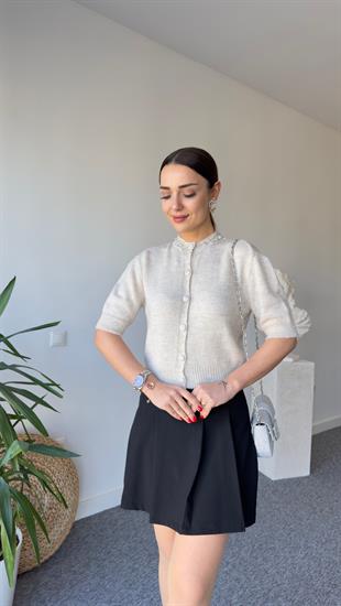 Zra Model Yakası Taşlı Bej Hırka