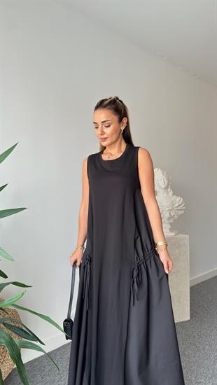 Marka Model Yanlar Poplin Salaş Siyah Elbise 