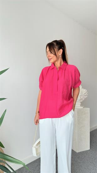 Pembe Brome Sırt Düğmeli Gömlek