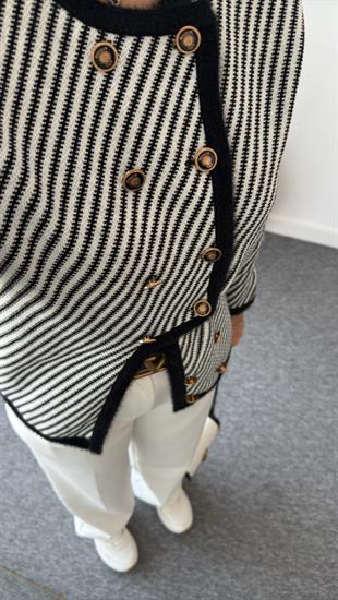 Çift Düğmeli Çizgili Siyah Massi Hırka