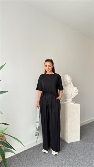 Siyah Gablit Pile Detaylı İkili Takım