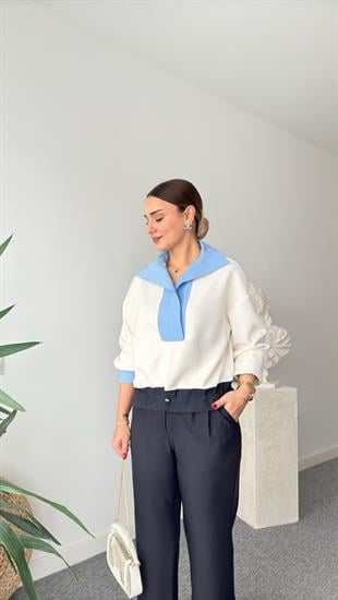 Viyana Bel Büzgülü Taşlı Poplin Garni Modal Sweat