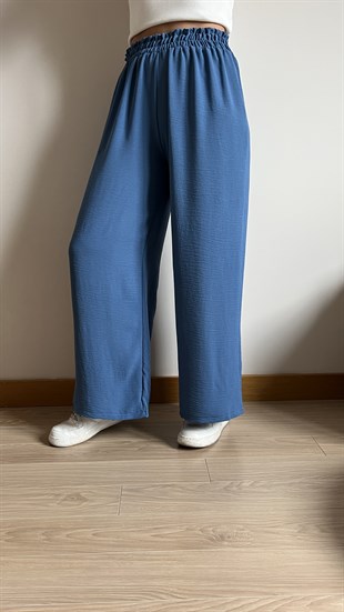 Beli Lastikli Mavi Bol Pantolon