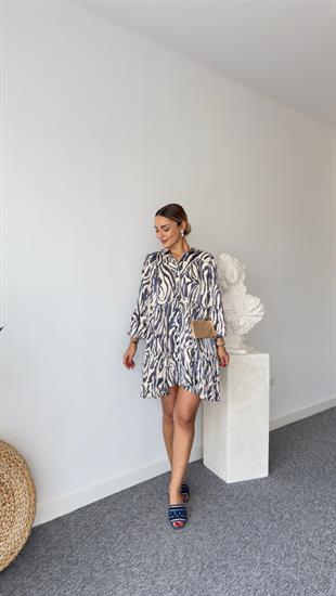 Maris Düğmeli Zebra Desenli Elbise 