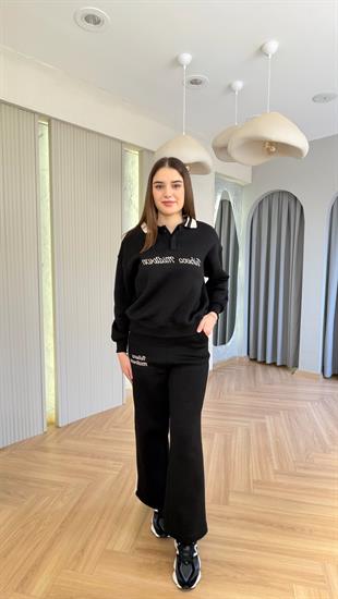 Siyah Gnies Polo Yaka Şardonlu Takım