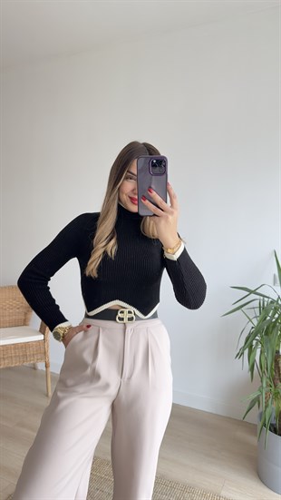 Zigzag Desen Siyah Triko
