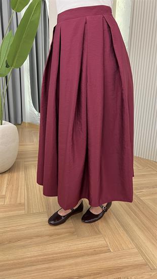 Bordo Yulia Pile Detaylı Etek