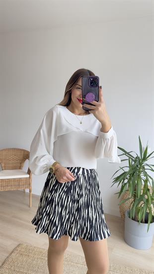 Kol Dekolteli Beyaz Şifon Bluz