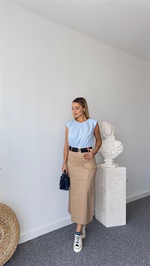 Marka Model Mavi Poplin Mix Gabardin Elbise
