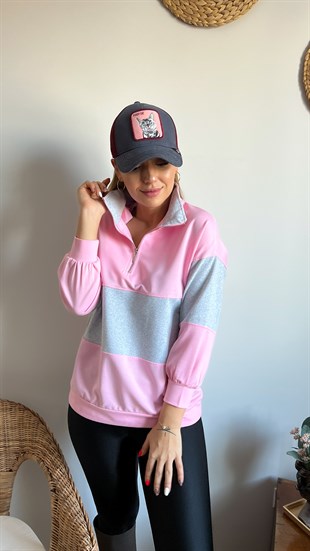 Çizgili Pembe Sweatshirt	