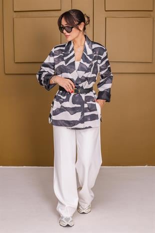 Bango Siyah Beyaz Desenli Zra Model Blazer Ceket