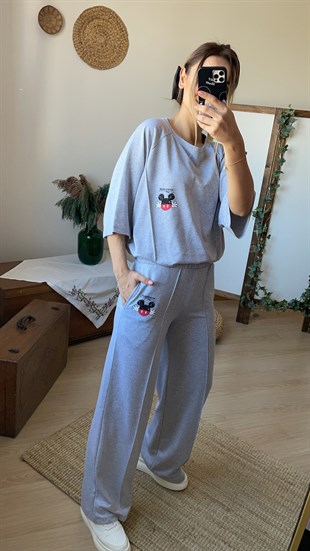 Sırtı Mickey Detaylı Gri Eşofman Takımı	