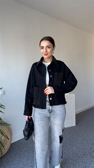 Orj Model Yaka Ve Cepler Taşlı Jean Ceket