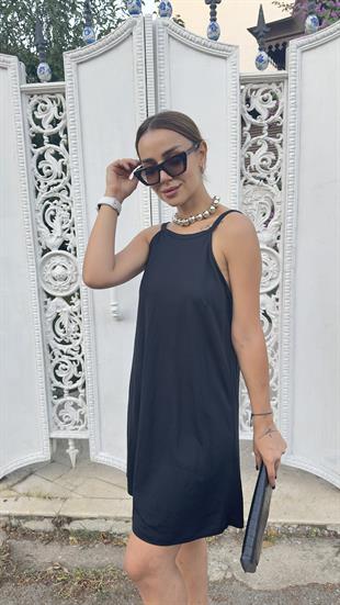 Plun Siyah Halter Yaka Elbise 