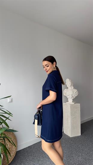 Dikiş Detaylı Polo Yaka Laci Basic Elbise 