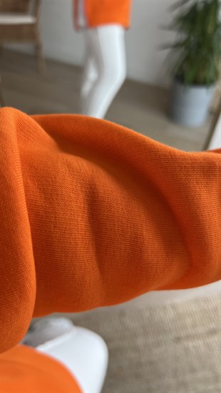 Yanı Fermuar Detaylı Salaş Turuncu Sweat